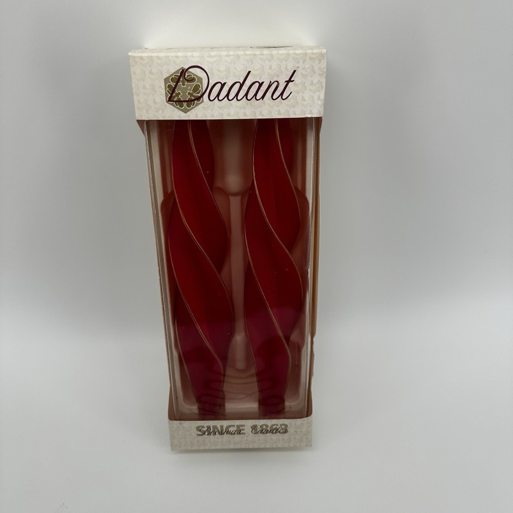 12" Christmas Beeswax Candles Feather French Twist Red Gold Dadant Pair Holiday